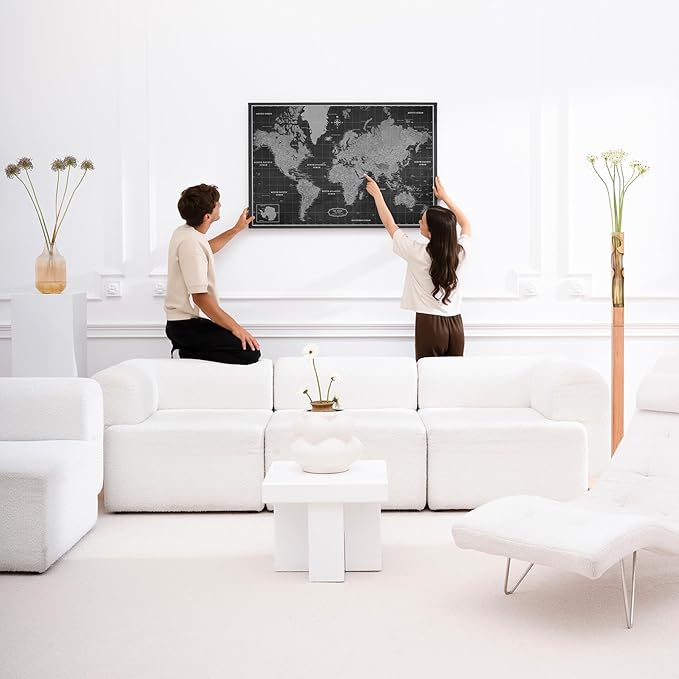 Canvas World Map with Cork Pin Board - English Lettering - Decorative Wall Decoration for All Rooms - Canvas Pictures with World Map Motif (150x100 cm, Pattern 7)