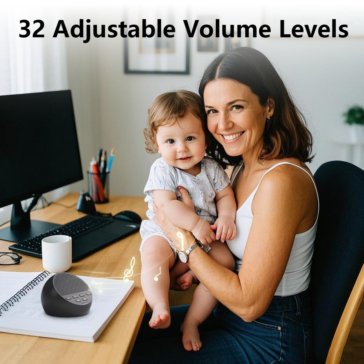 Portable Rechargeable Sound Machine White Noise Machine with 30 Soothing Sounds for Baby Kids Adults 32-Level Vol 4 Timer Brown Noise Sleep Sound Machine for Travel Office Privacy Home