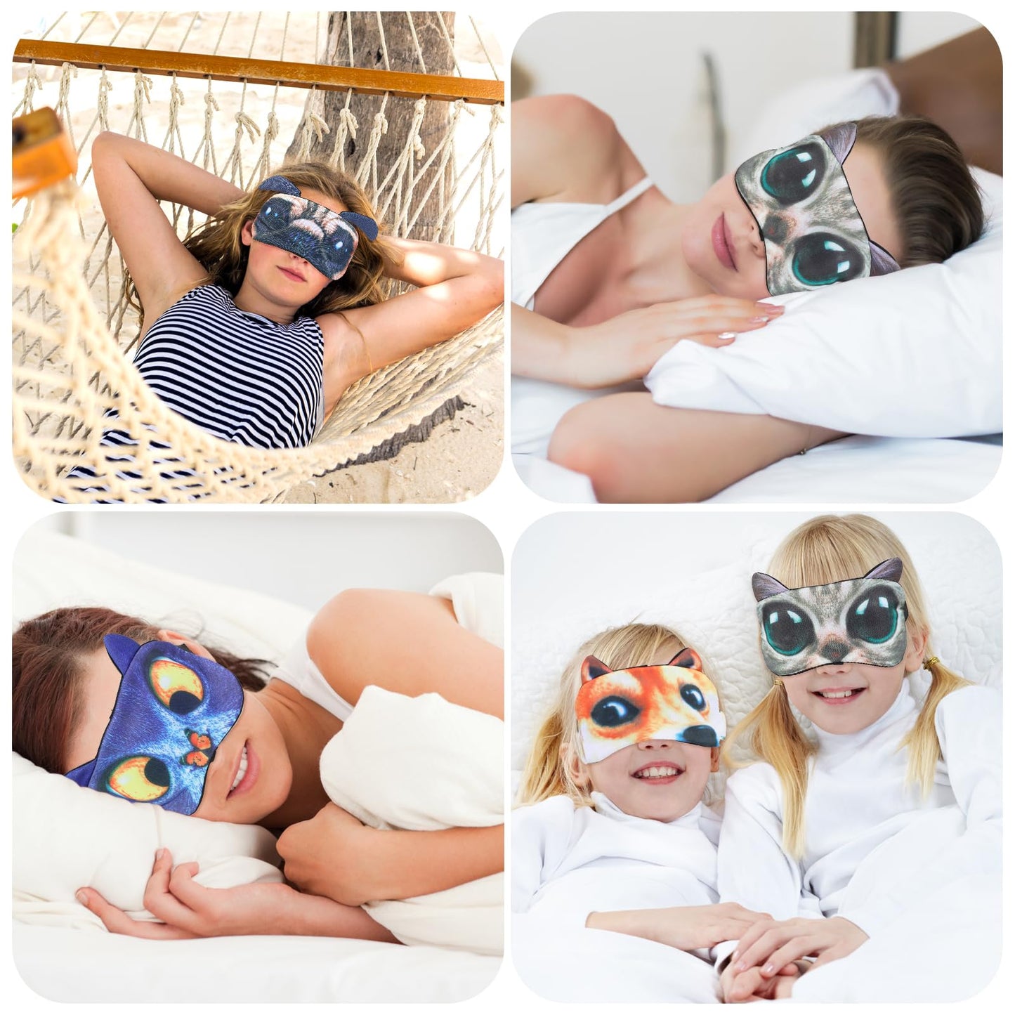 Dimeho 4 Pcs Funny Sleep Mask Cute Animal Blindfolds Soft Adjustable Sleeping Eyeshade Travel Nap Eye Cover for Men Women Plane Game Night Sleeping Cat Dog Pattern