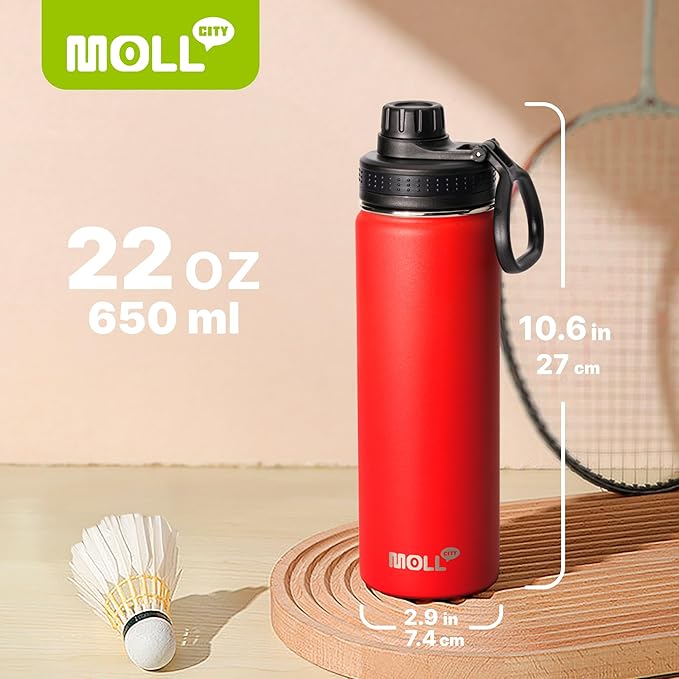 Insulated Water Bottle-22 oz Stainless Steel Vacuum Wide Mouth Sports Water Bottle with Silicone Boot-Reusable Metal Leak Proof Christmas Water Flask for Girls (Canyon Red)
