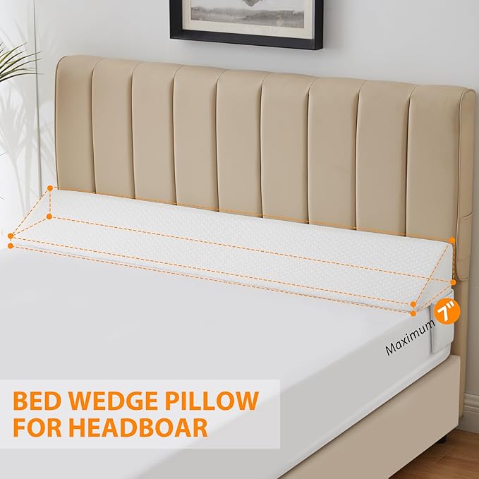 King Bed Wedge Pillow for Headboard, Bed Gap Filler, Mattress Gap Filler King, Fill The Gap (0-7") Between Headboard and Mattress (White, 76"x10"x6")
