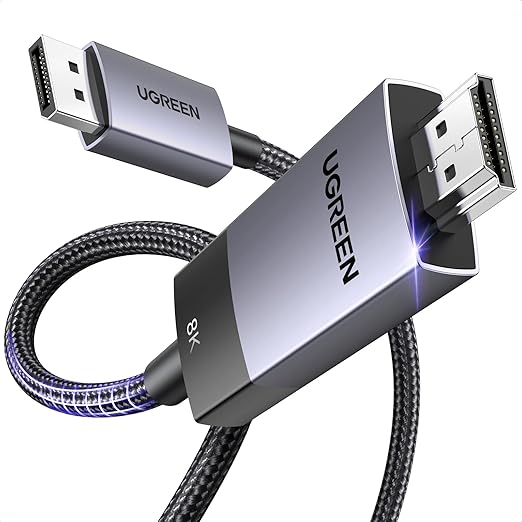 UGREEN Unidirectional DisplayPort to HDMI Cable 8K@60Hz 4K@120Hz Active DP 1.4 to HDMI 2.1 Cord HDR, Dolby, HDCP2.3, DSC1....