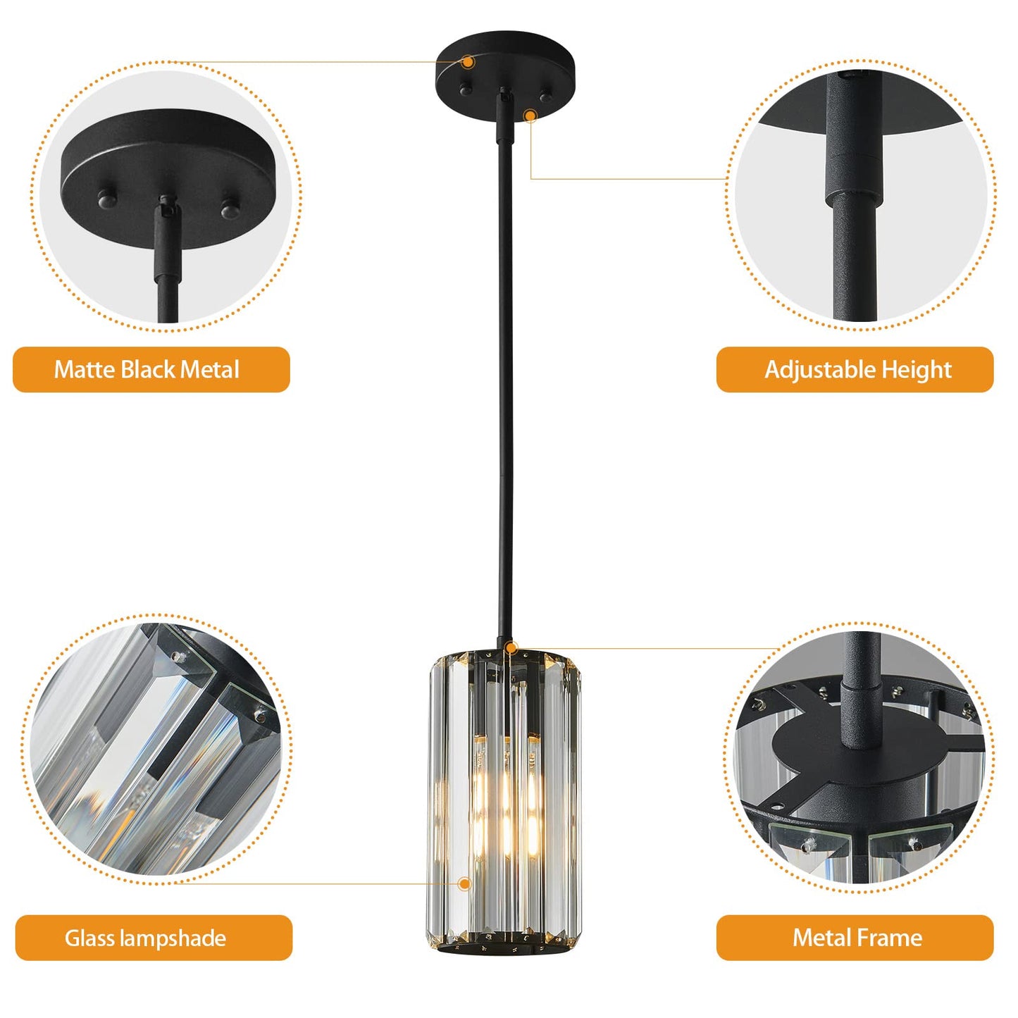 Zhllmq Black Pendant Lighting Modern Pendant Light Mini Crystal Chandeliers Adjustable Pendant Light Fixture For Kitchen Island Dinning Room Corridor Bedroom(Black 1-Light)