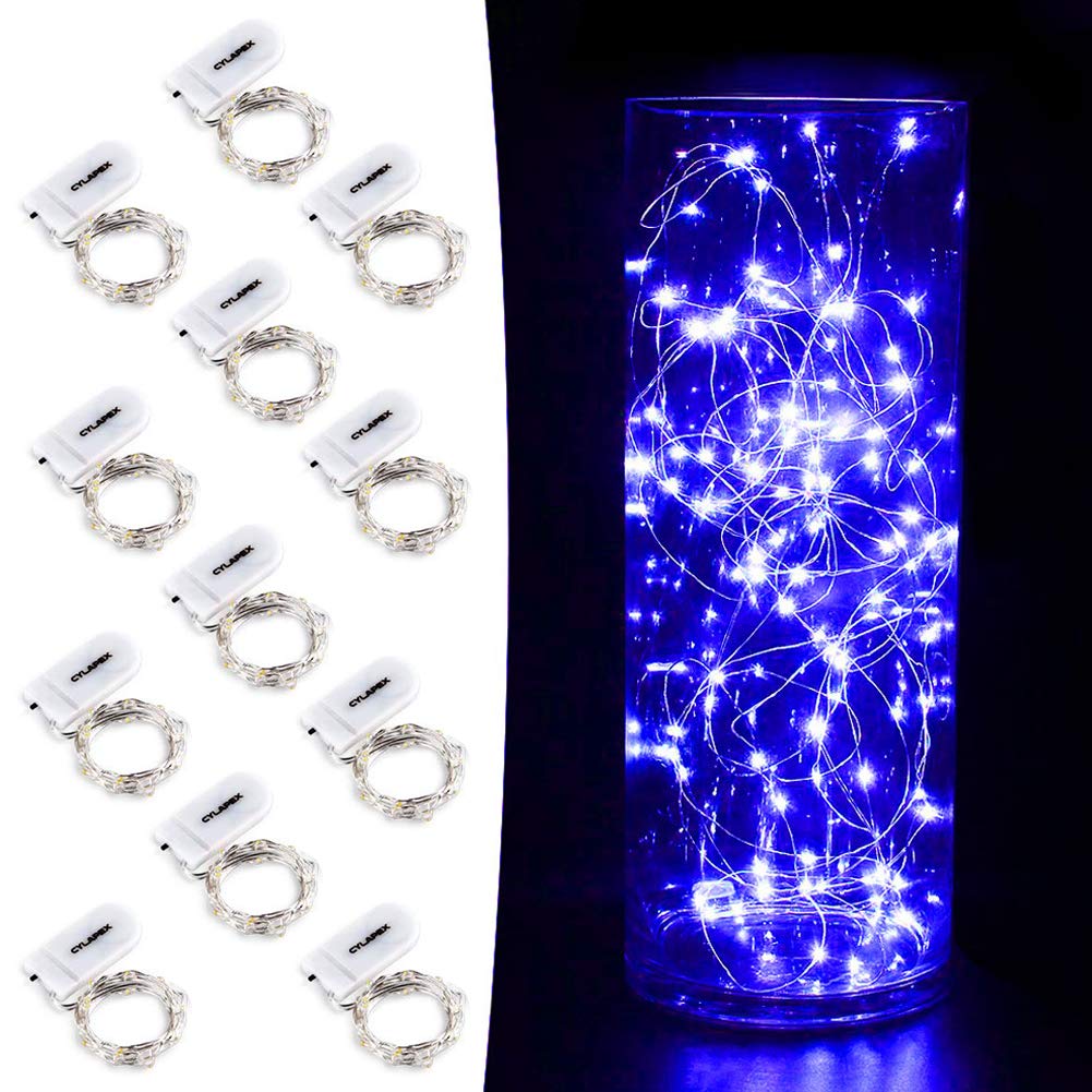CYLAPEX Blue Fairy Lights String - 12 Pack Battery Operated, 3.3ft Copper Wire, Starry Design for Christmas, Wedding, Party, Halloween