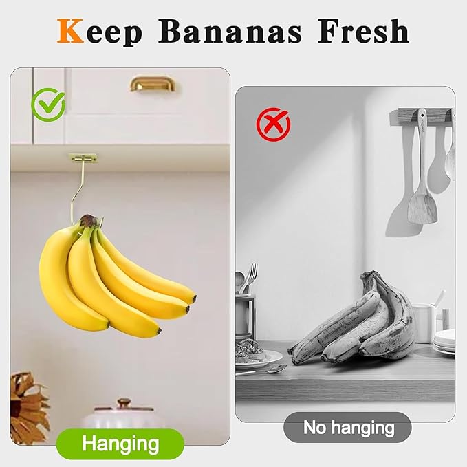 Self-Adhesive Banana Hooks, Foldable Magnetic Hanger Under Cabinet, Sturdy Metal Banana Holder for Kitchen, Space-Saving Design to Keep Bananas Fresh 1 Pieces Gold