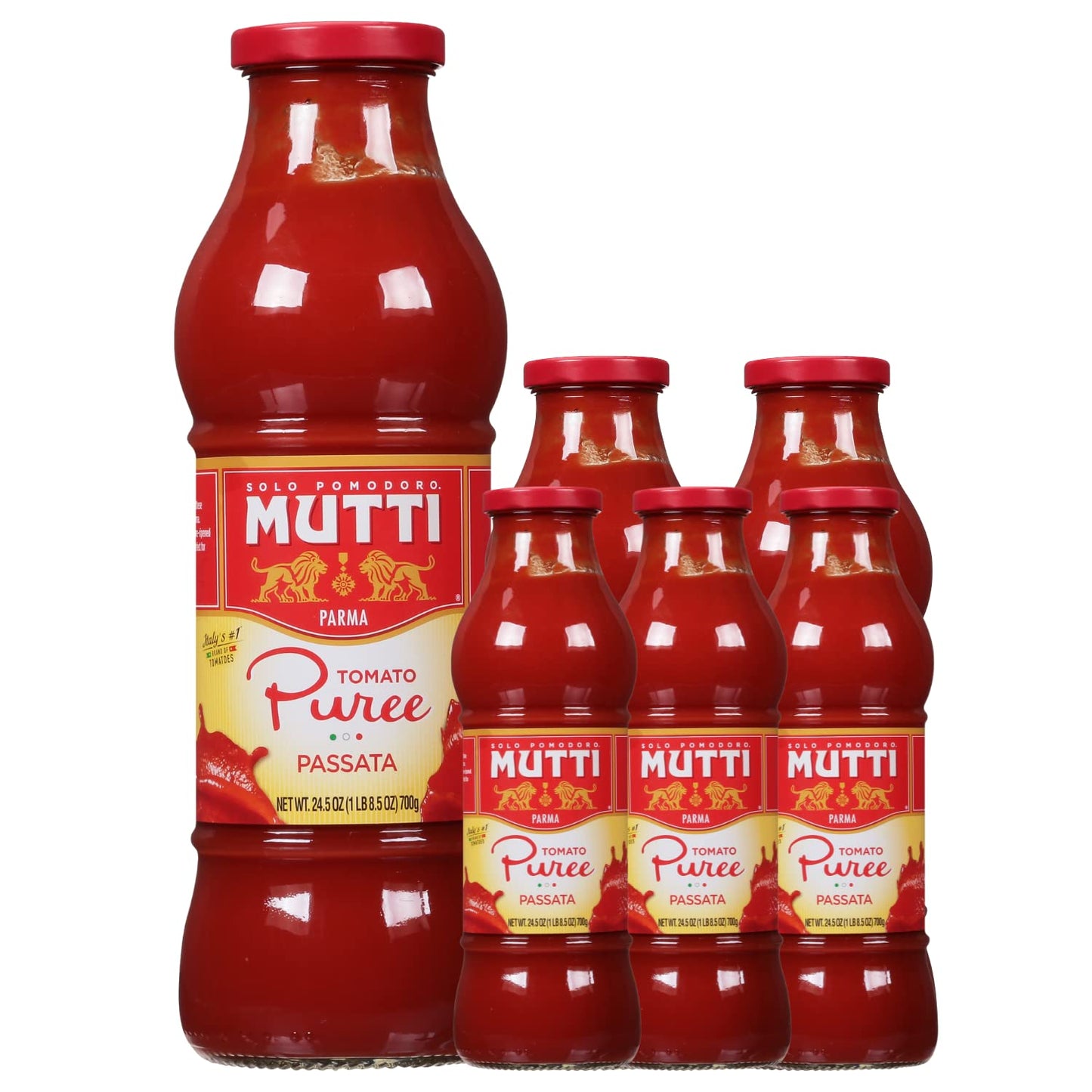 Mutti Tomato Puree (Passata), 24.5 oz. | 6 Pack | Italys #1 Brand of Tomatoes | Fresh Taste  for Cooking  |  Canned Tomatoes | V
