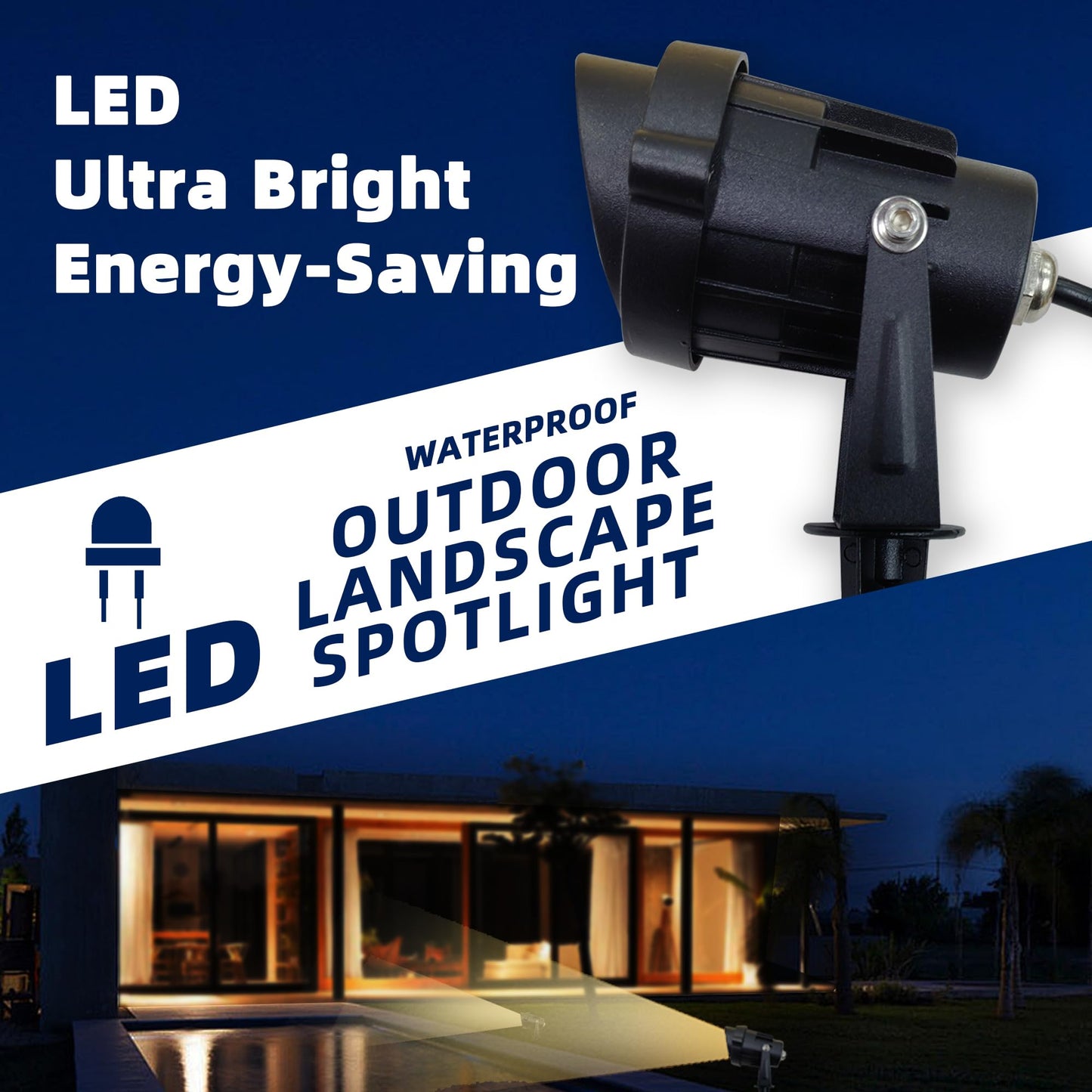 Led Outdoor Landscape Spotlight - 120V 12W Warm White Waterproof Spot Lights For Yard House Flag Tree  Lighting Decorations For Christmas Halloween(2 Pack)