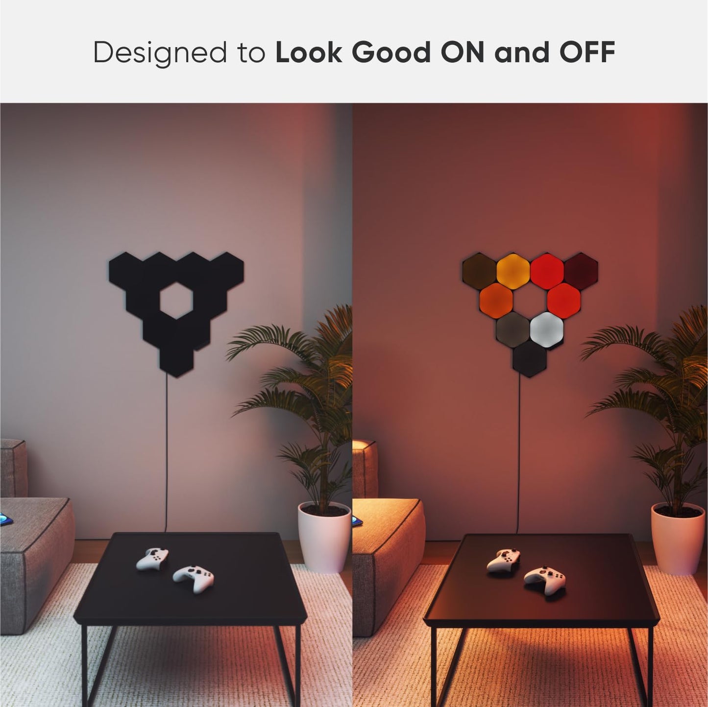 Nanoleaf Shapes Smart RGBW Wall Lights, Dimmable, 16M+ Colors, Black Hexagons, 9 Pack, Model NL42-0103HX-9PK