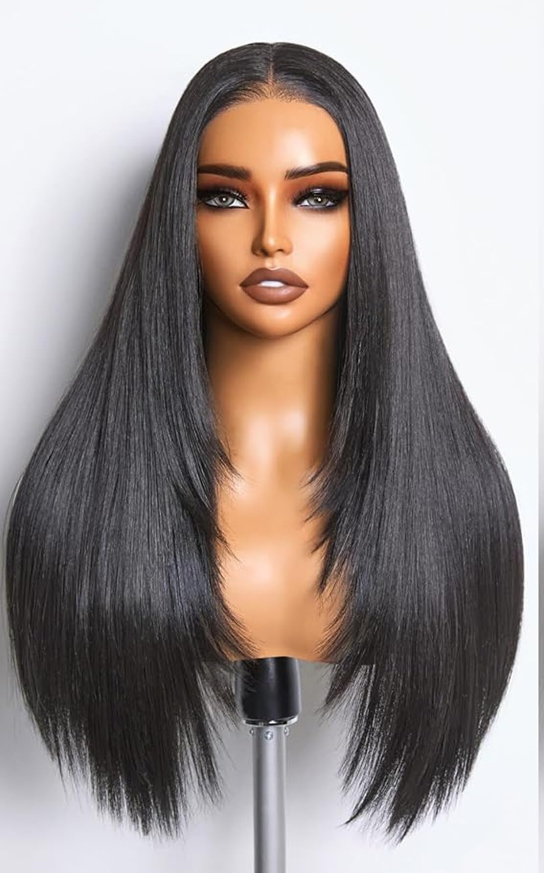 Emistar Natural Black Lace Front Wigs Synthetic Wear and Go Glueless Wig, Pre Plucked Pre Cut Wigs for Beginners Layered Straigh