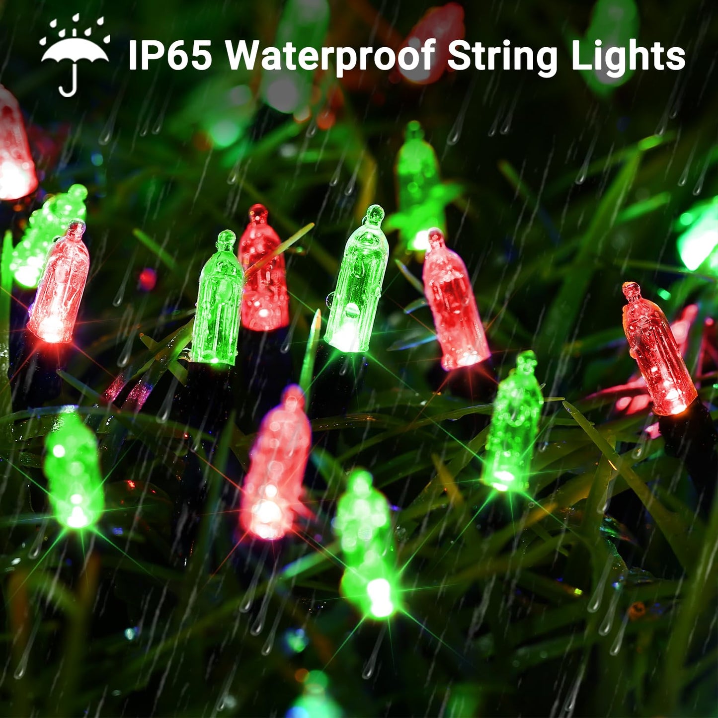 Lyhope Battery Christmas Lights  2Pack Total 66Ft 200 Led Christmas Lights Waterproof 8 Modes Battery Operated String Light For Outdoor & Indoor  Xmas Tree  Wreaths  Holiday Decoration (Red & Green)
