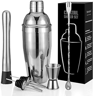 Cocktail Shaker Set, 6-Piece Mixology Bartender Kit Premium Shakers Bartending: Martini Shaker Jigger Mixing Spoon Muddler...