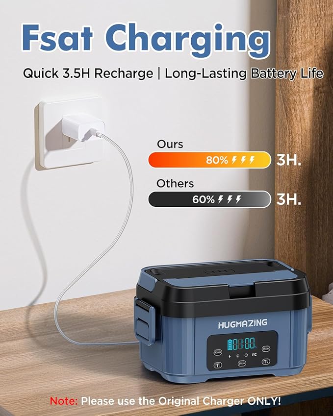 Cordless Electric Lunch Box for Adults, Men & Women – Rechargeable Self-Heating Food Warmer with 1.2L SS Container, Battery-Powered Heated Lunch Box, Perfect for Work and Travel Use