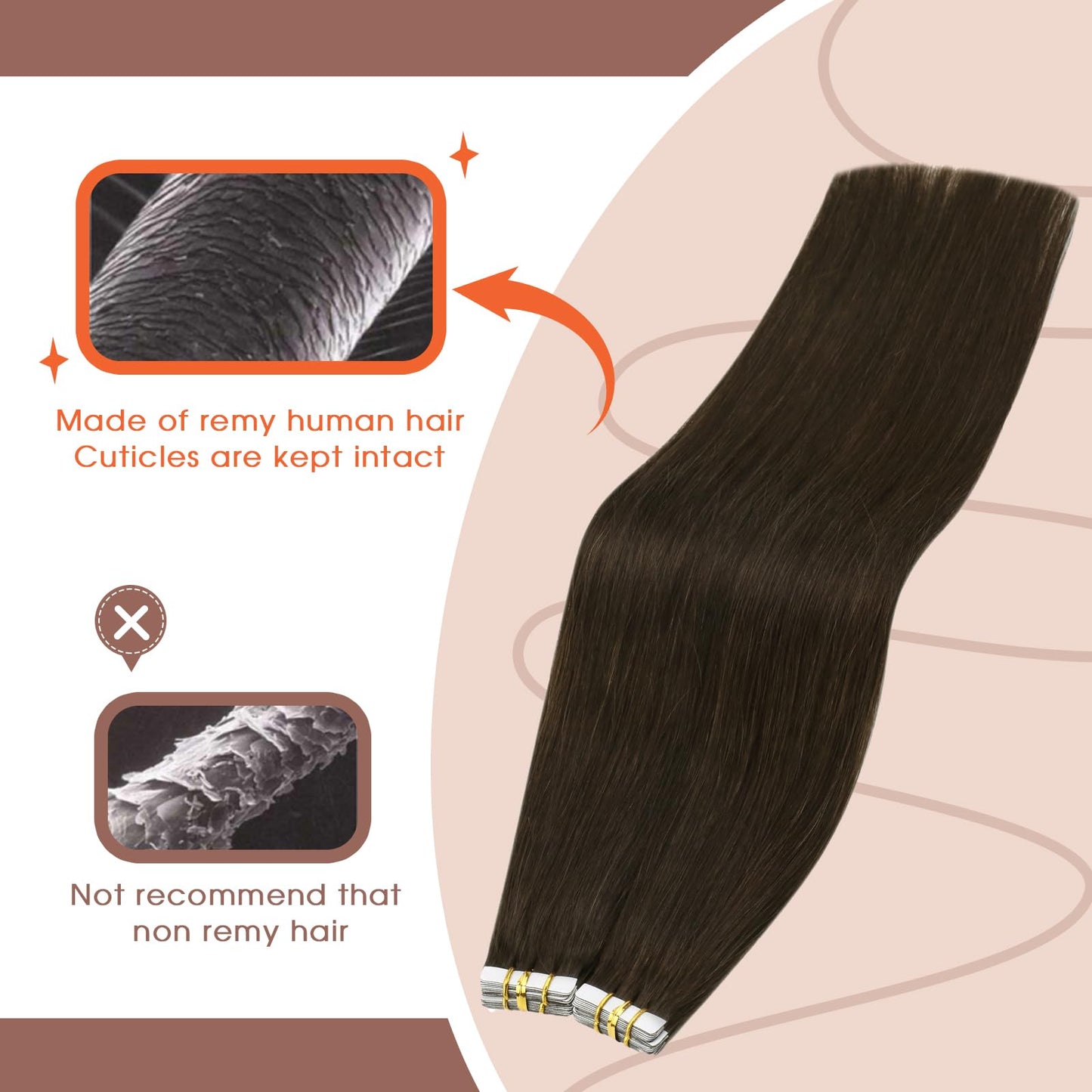 Sunny Hair Tape in Hair Extensions Real Human Hair Invisible Remy Hair Extensions Tape ins for Women Dark Brown 20 inch 25G