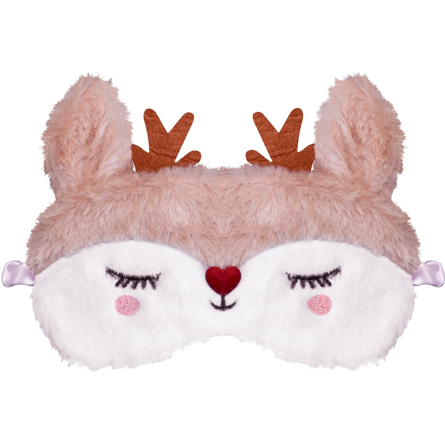 FUNAUPGO Christmas Reindeer Sleeping Mask Eye Mask Cute Animal Rudolph Sleep Mask Soft Plush Blindfold Funny Eye Cover Eyeshade for Kids Adults Girls Boys Women Men (Reindeer, White)