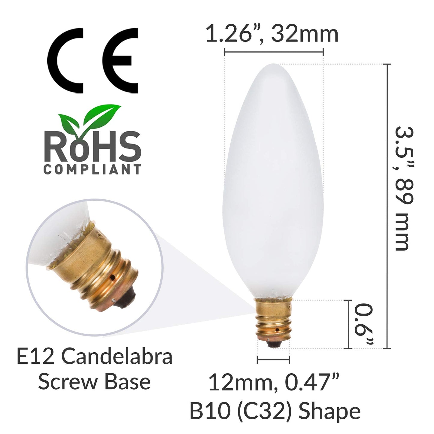 Simba Lighting Candelabra Torpedo Frosted B10 25W E12 Base (12 Pack) Decorative Incandescent Light Bulbs 120V For Chandeliers  Ceiling Fan Lights  Pendants  Wall Sconces  Dimmable  Warm White 2700K