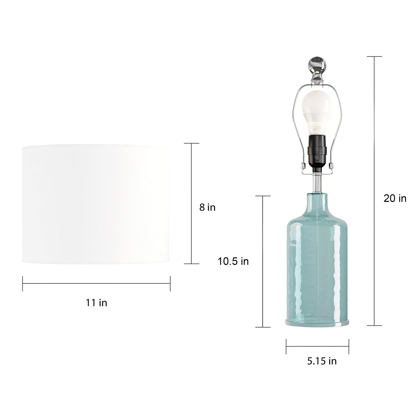 Lavish Home Table Lamp - Clear Glass, Open Base, LED Bulb, Blue, Single Lamp, Model 72-LMP1-2