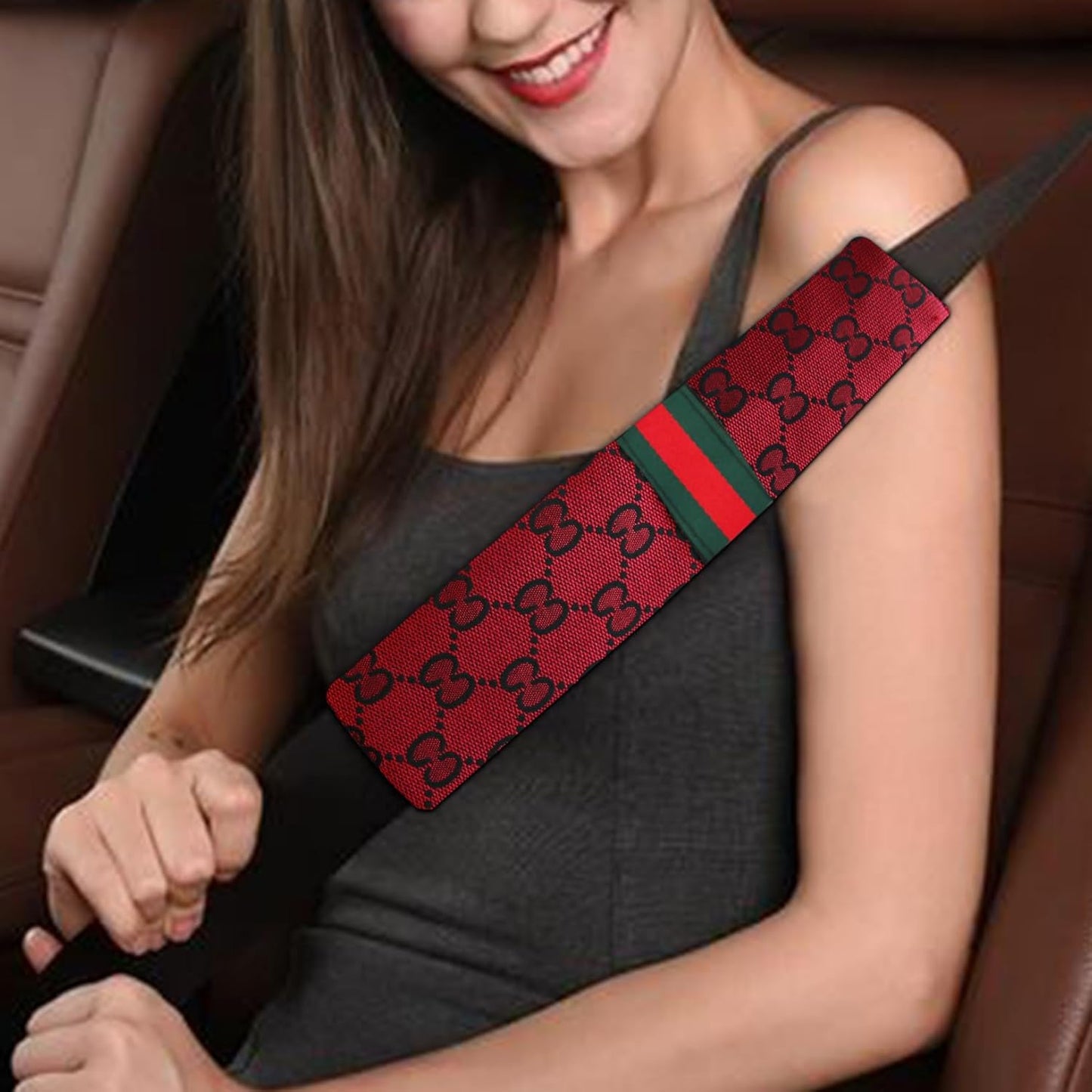 5PCS Steering Wheel Cover, with 2 Headrests, 2 Seat Belt Covers - Universal Fit for 14.5-15" Steering Wheel, Enhances Driving Experience - Perfect for Women (Red)