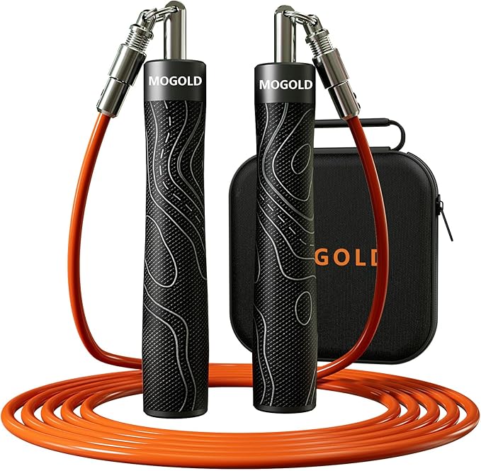 Mogold Weighted Jump Rope for Men Women -Interchangeable 1/5lb 1/4lb 1/2lb Heavy jump ropes - 360 Degree Spin - Length Adj...