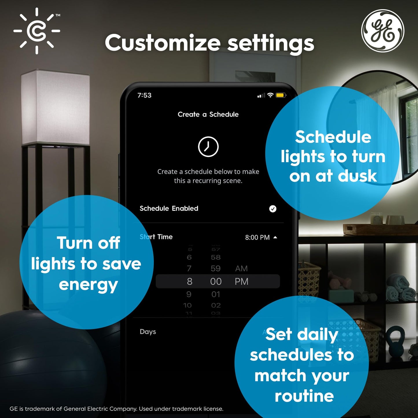 GE Lighting Smart LED Light Bulbs, Soft White, Bluetooth & Wi-Fi, 4 Count, Small Base, Model CLEDBC6LDGF-4T