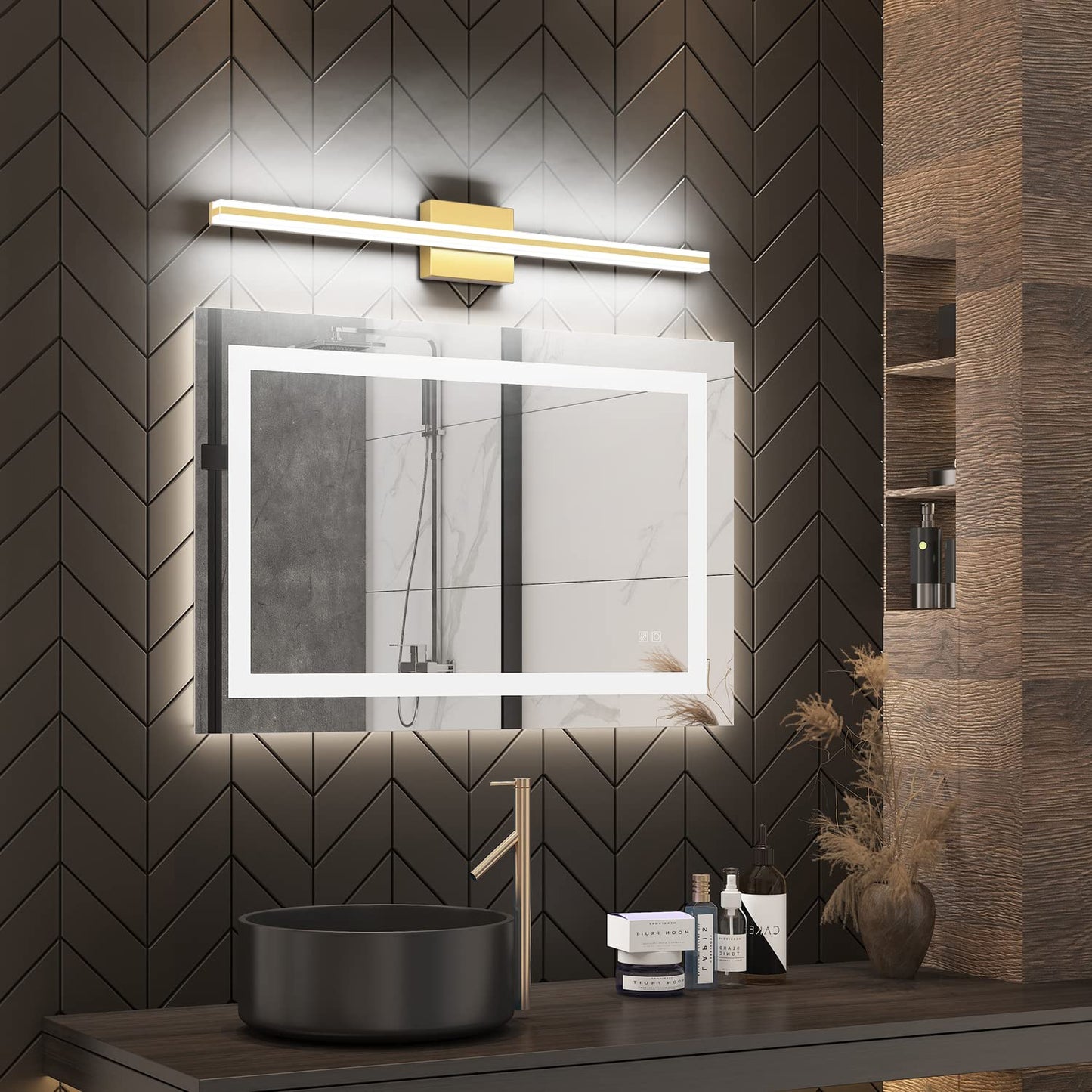 Solfart Dimmable Led Bathroom Vanity Light Fixture 31.9 Inch Golden Aluminum Over Mirror