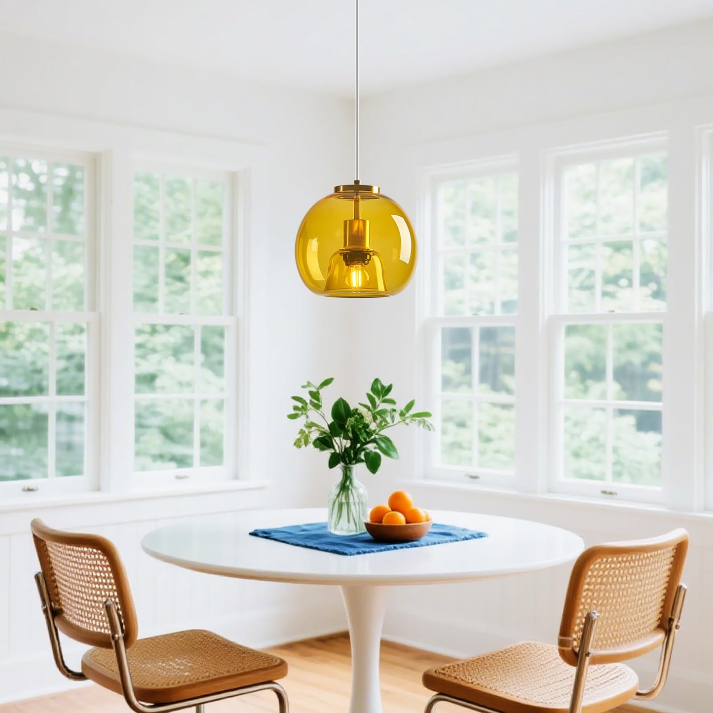 Lbsqj Yellow Glass Pendant Lights Kitchen Island Gold Hanging Light Fixture Glass Globe Pendant Light Modern Pendant Lighting For Kitchen Island Bedroom Dining Room (7.87  1 Pack)