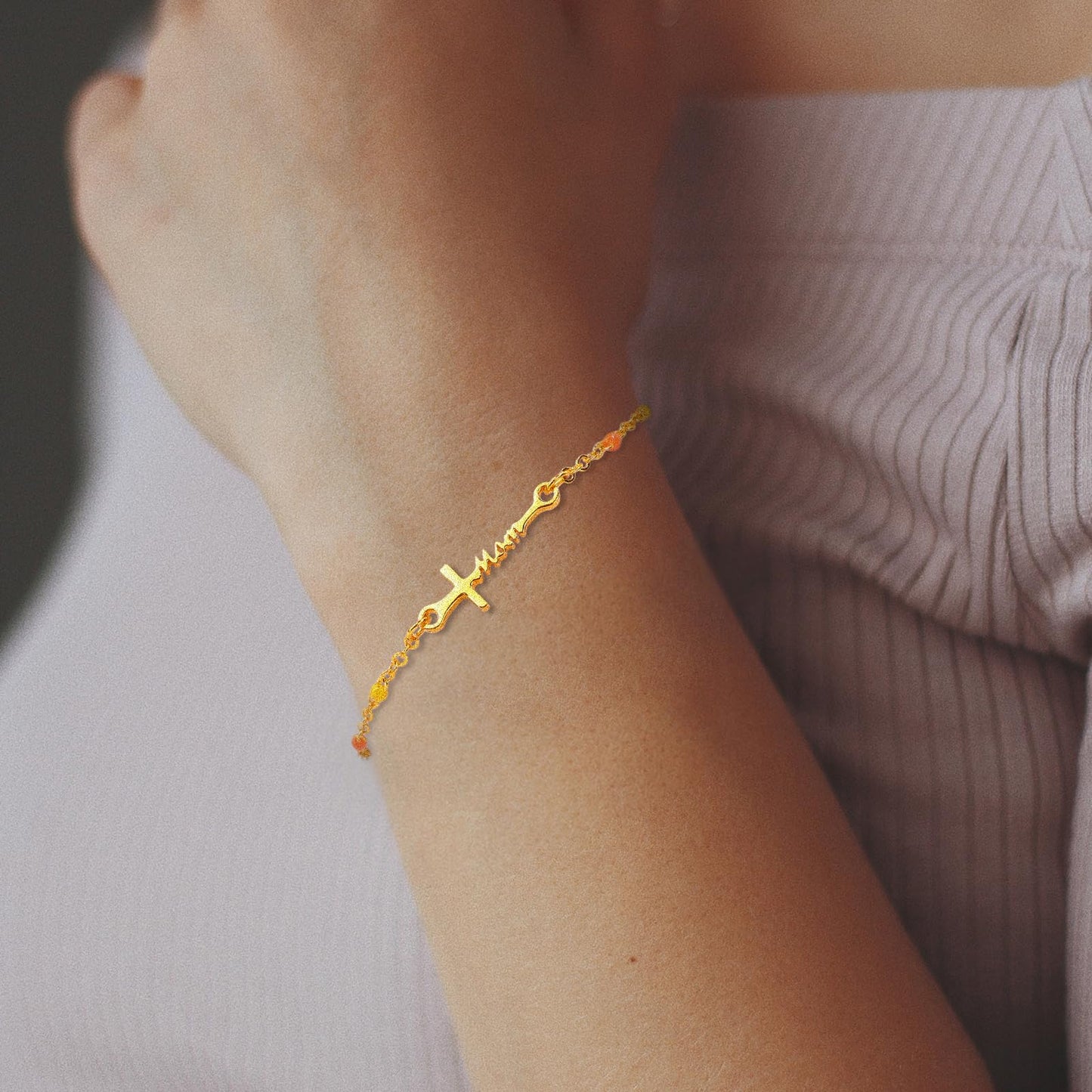 HWING Gold Bracelets for Women - Mothers Day Birthday Gifts for Mom Bracelet from Daughter Son Jewelry Gifts for Women Cross Bra