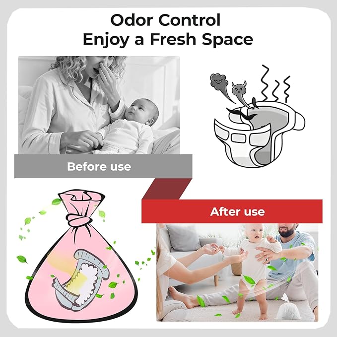 Odor Sealing Baby Diaper Disposable Bags - M/220 Counts Unscented, Durable Diaper Sacks for Home, Travel & On-the-Go Use (Color:White)