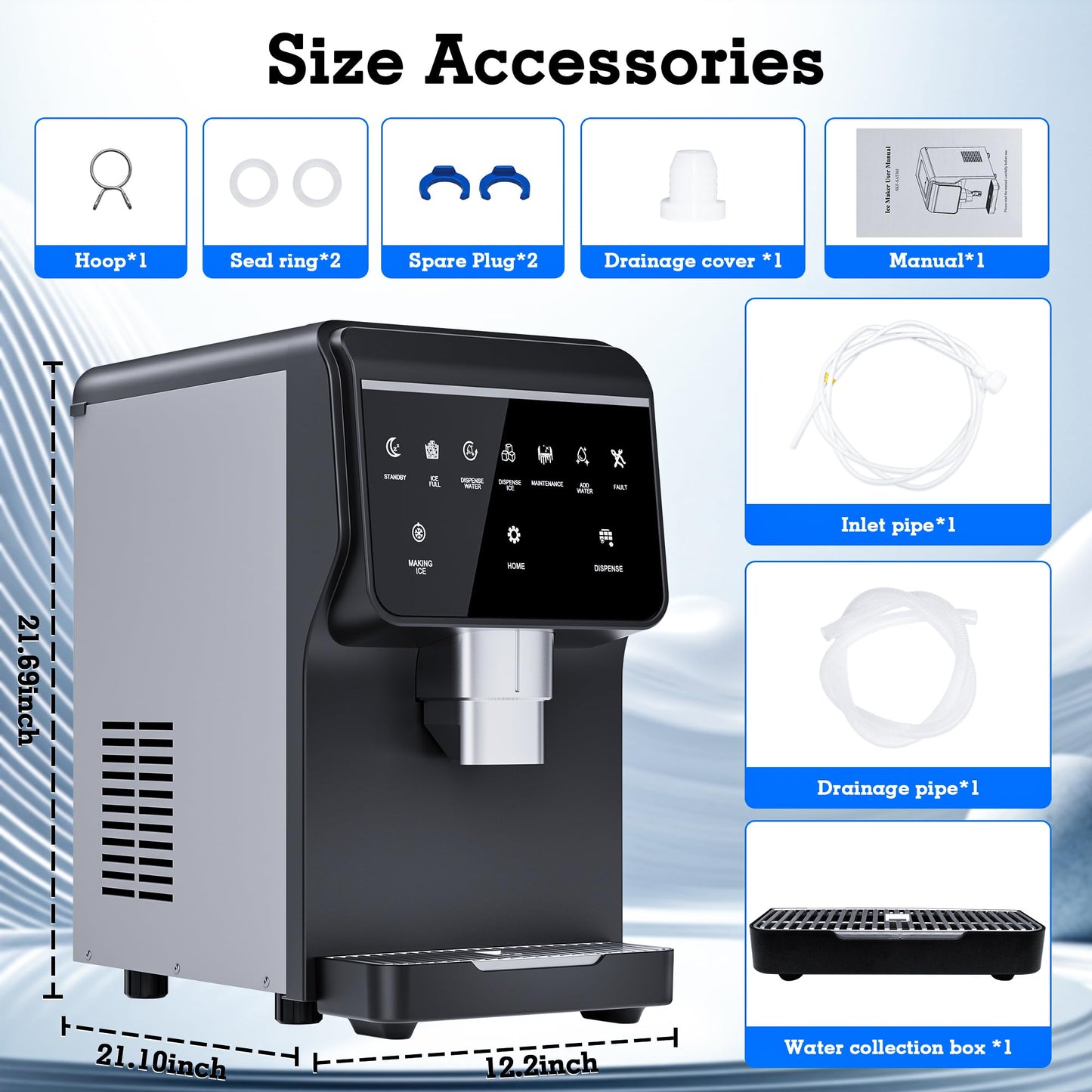 Nugget Ice Maker 66Lbs/24H Chewable Pellet Ice Machine, Built-in 6lbs Ice Storage, Self-Cleaning Function,Stainless Steels Ice Machine for Home,Office,Party,RV