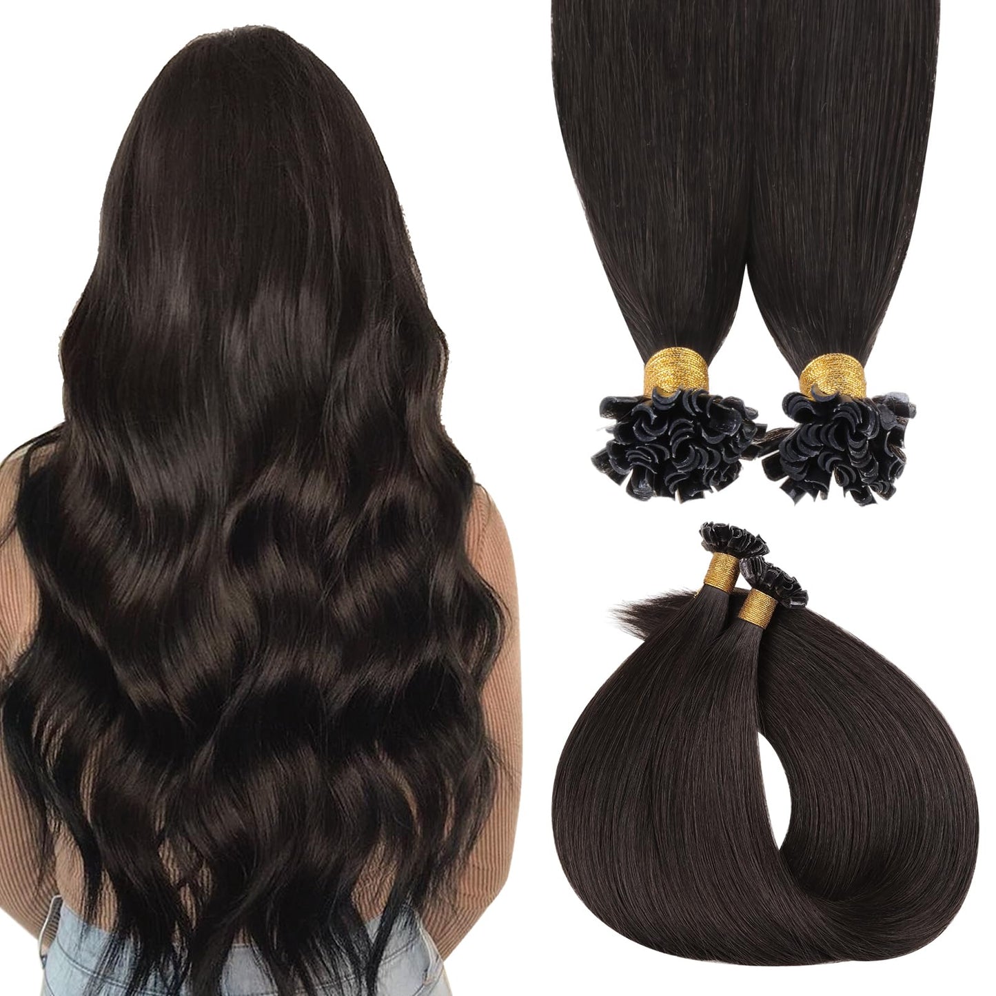 MAXITA U Tip Hair Extensions Human Hair, Dark Brown Hair Extensions Real Human Hair, 50g/50 Strands/Pack, 18 In Virgin Human Hai