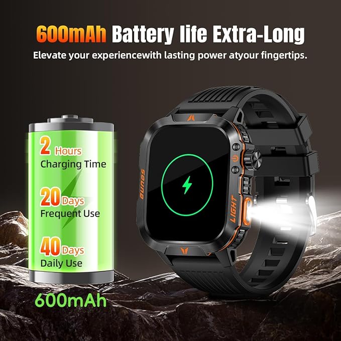 QTLLBT Men's Military Smart Watch Altimeter Barometer Compass IP68 Waterproof Suitable for Swimming Answer/Make Call Function Outdoor Tactical Smart Fitness Watch Heart Rate for Android & iOS