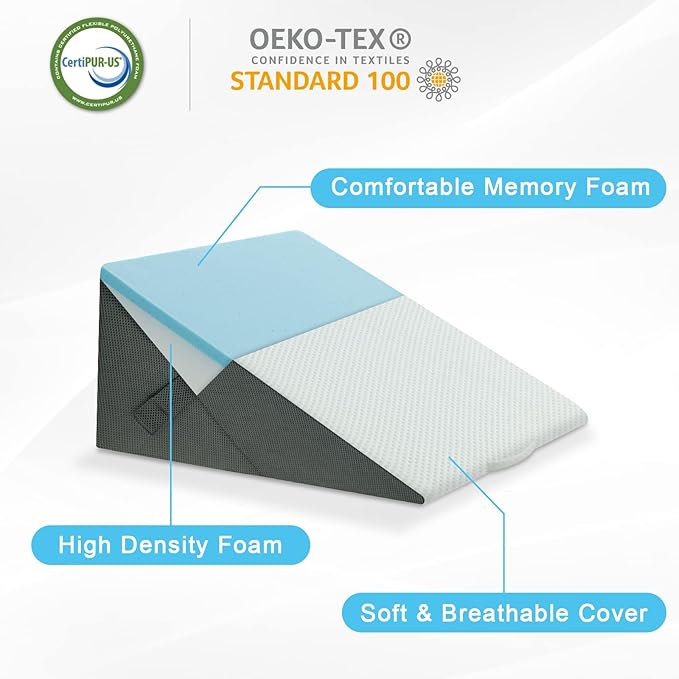 Bed Wedge Pillow for Sleeping Adjustable 9 &12 Inch Foldable Bed Wedge Pillow, Memory Foam Triangle Pillow Wedge System for Legs and Back Support Pillow