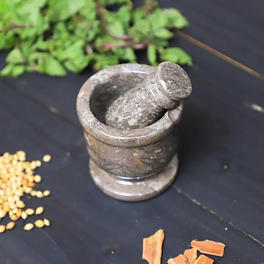 Exquisite Marble Mortar and Pestle Set - Your Ultimate Kitchen Essential for Grinding Spices, Making Guacamole, Salsa, Pesto, and Crushing Pills (Oceanic, Oval Shape (2.5"))