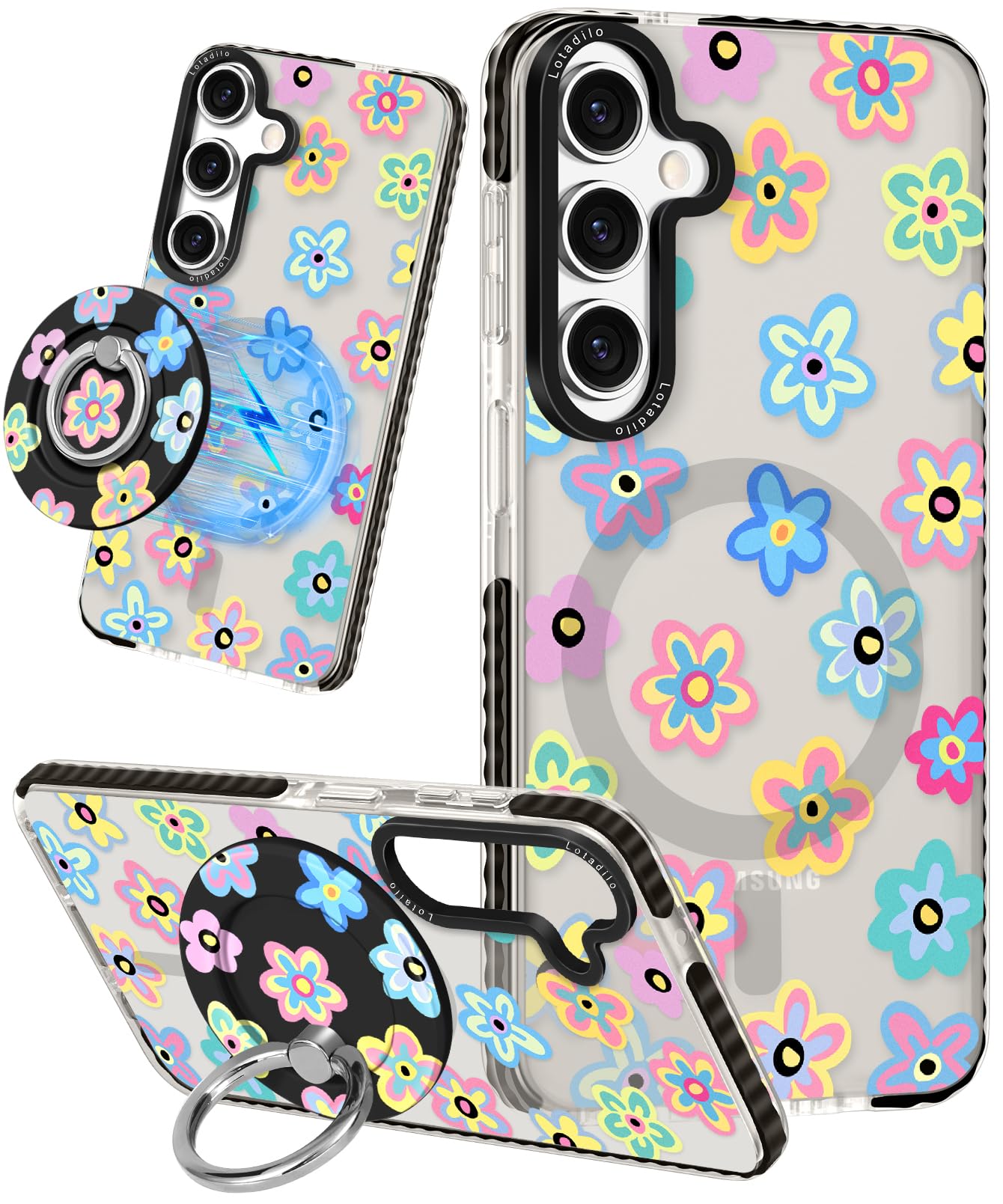 Lotadilo For Samsung Galaxy A35 5G Case For Women - Girls Cute Design Compatible With Magsafe Magnetic Ring Holder Stand Spring