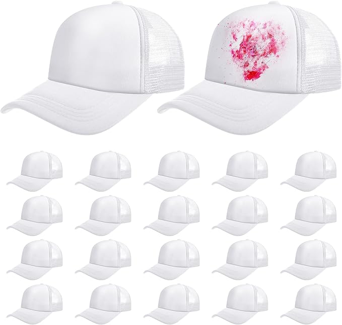 Vabean 24 Pack Sublimation Blank Cap Trucker Mesh Cap Unisex Plain Blank Baseball Hat for DIY Embroidery Sublimation Printing