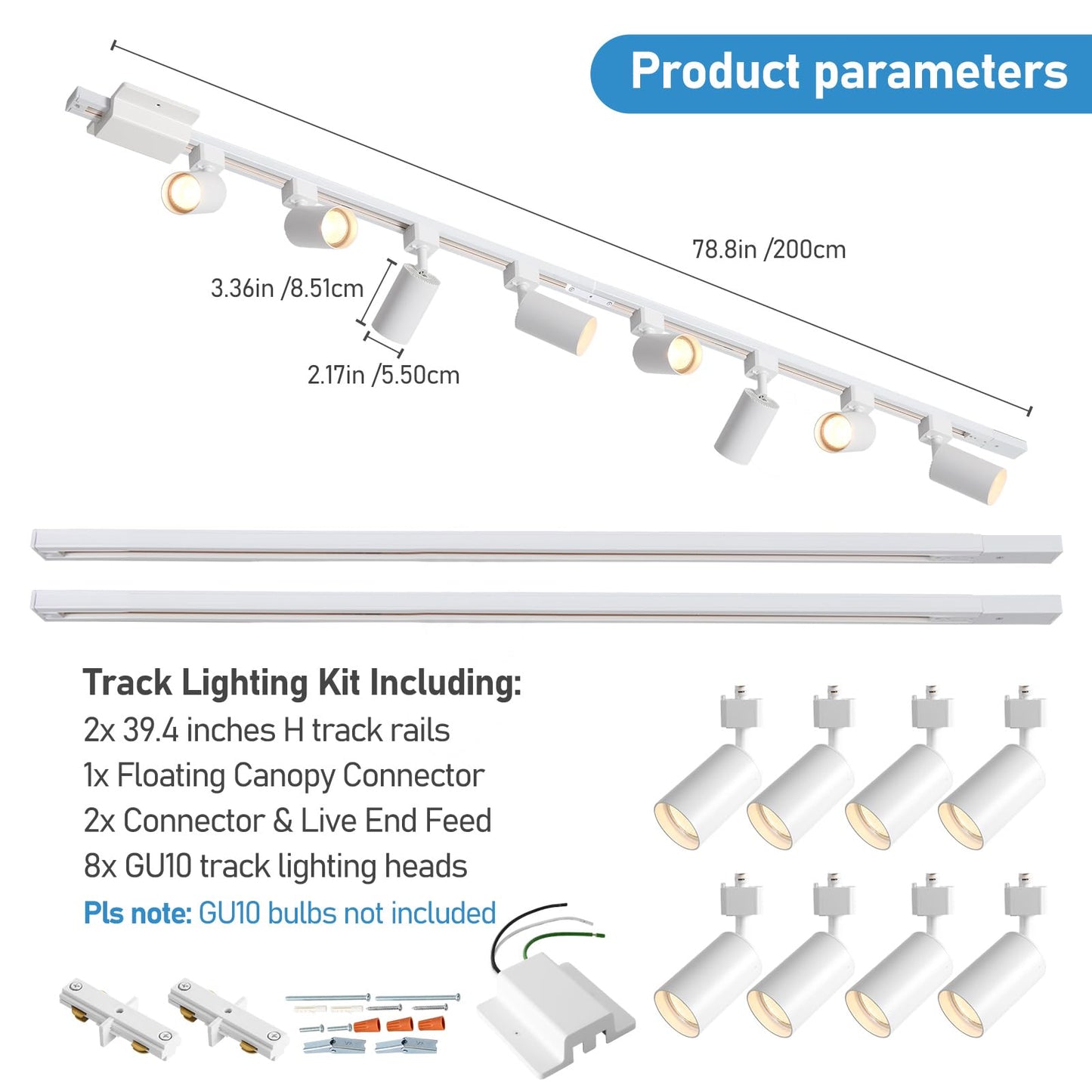 Hiiglxii 8-Light Led Track Lighting Kit With 6.6Ft H Track Lighting Rails & Floating Canopy Connector  Gu10 Track Light Kit  Modern Kitchen Track Lighting Fixtures Ceiling Spot Light  White (No Bulbs)