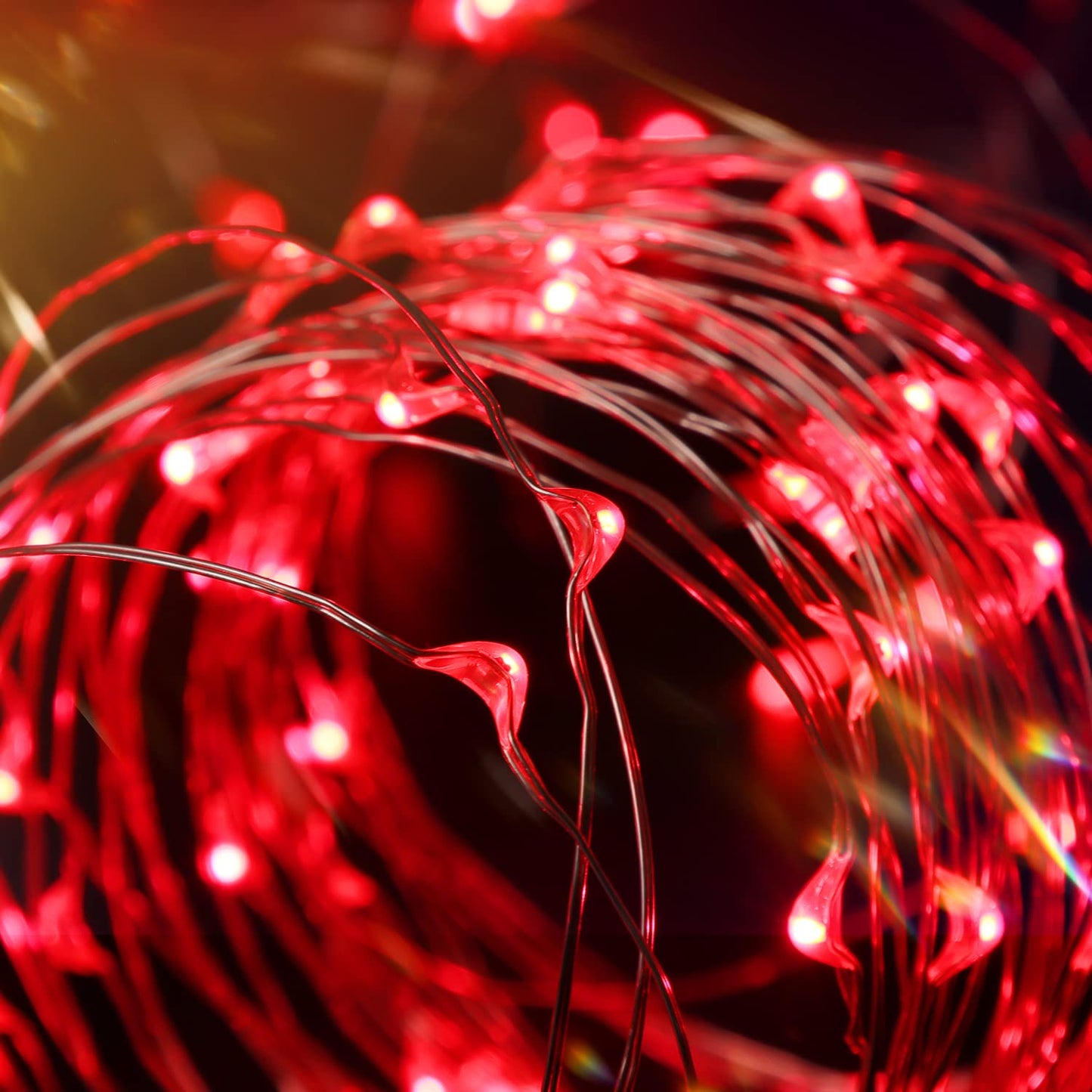 Blingstar Usb Powered 33Ft Red Fairy Lights - 100 Led Silver Wire String Lights For Halloween & Christmas Decoration, 2 Pack