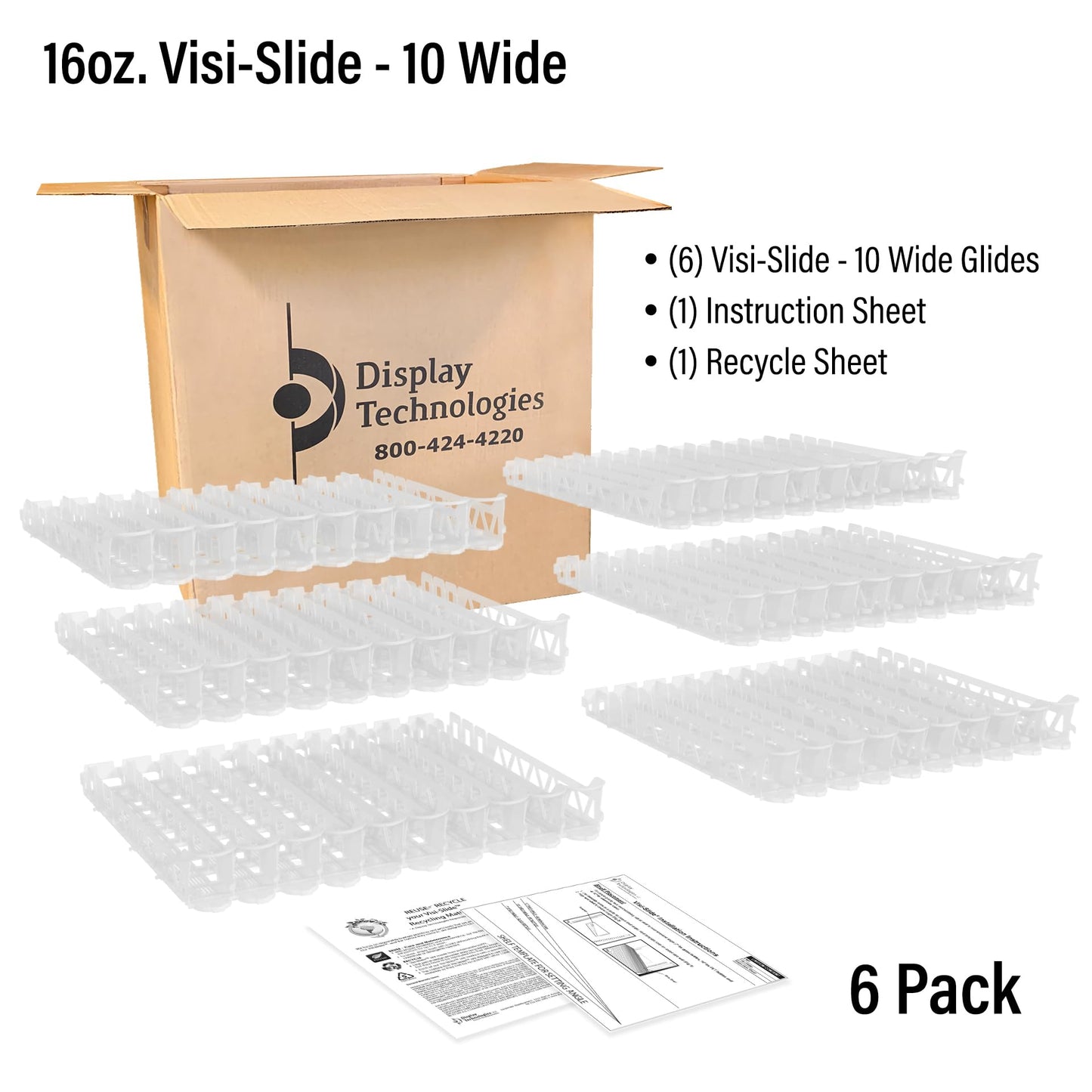 Display Technologies Visi-Slide Gravity Fed Organizer for 12/16oz high ring Beverages on flat and angled shelves in Cold Vaults & Coolers (Pack of 6)