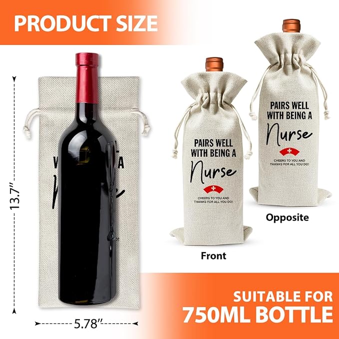 Nursing School Graduation Gift Wine Bag, Med School Graduation Gift For RN PA Practitioner NP, Nurse Appreciation Gift, Nurse Day Nurse Week Gift, Cotton Linen Wine Gift Bag With Drawstring