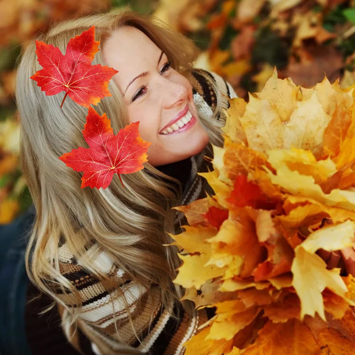 14 Pcs Maple leaf Hair Clip Thanksgiving Hairpin Orange Maple-shaped or Women Fall Festival Party Hair Accessories Decoration