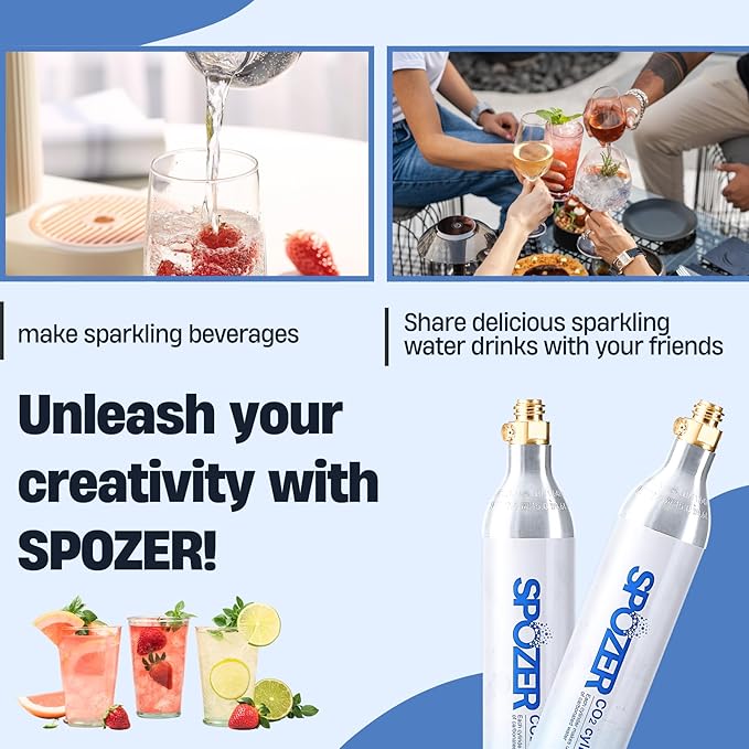 60L CO2 Cylinder for SodaStream, CO2 Canister Threaded Cylinders Compatible w/All Threaded 'Screw-In' Soda Makers, FIZZ, ONE TOUCH, JET, etc. - Set of 2