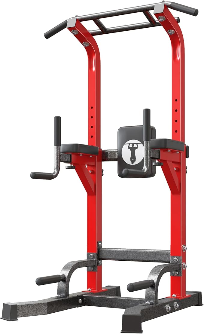 SogesHome Power Tower Pull Up Bar Dip Stand, 10 Adjustable Height Free Standing Assistive Trainer Dip Station, Multi-Funct...