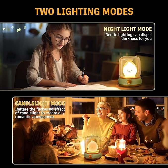 Ghost Campfire Night Light, Small Cute Desk Lamp, Dimmable Cordless Bedside Table Lamp, 2 Modes Rechargebale Battery Oprated Warm Night Light for Bedroom/Kids/Baby Nursery, Vintage Ambient Lighting