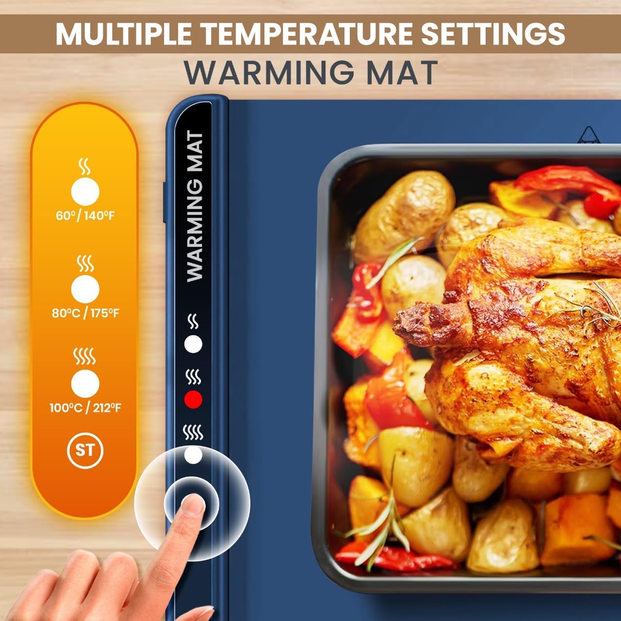 Food Warming Mat for countertop- Full Surface Heating Food Warmer Trays for Buffets Party with Multiple Temperature Settings, Heating Fastly, Portable Design, Timed Function for Your Family (Blue)