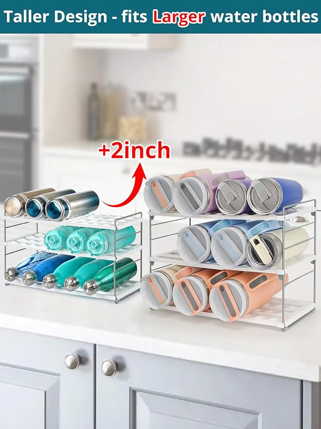 Upgraded Large Expandable Water Bottle Organizer for 40 oz Stanley, Owala & Yeti Tumblers, Adjustable Storage Rack for Travel Mug Cabinet, Pantry, and Kitchen Organization, Fits 20/30 oz Bottles Too