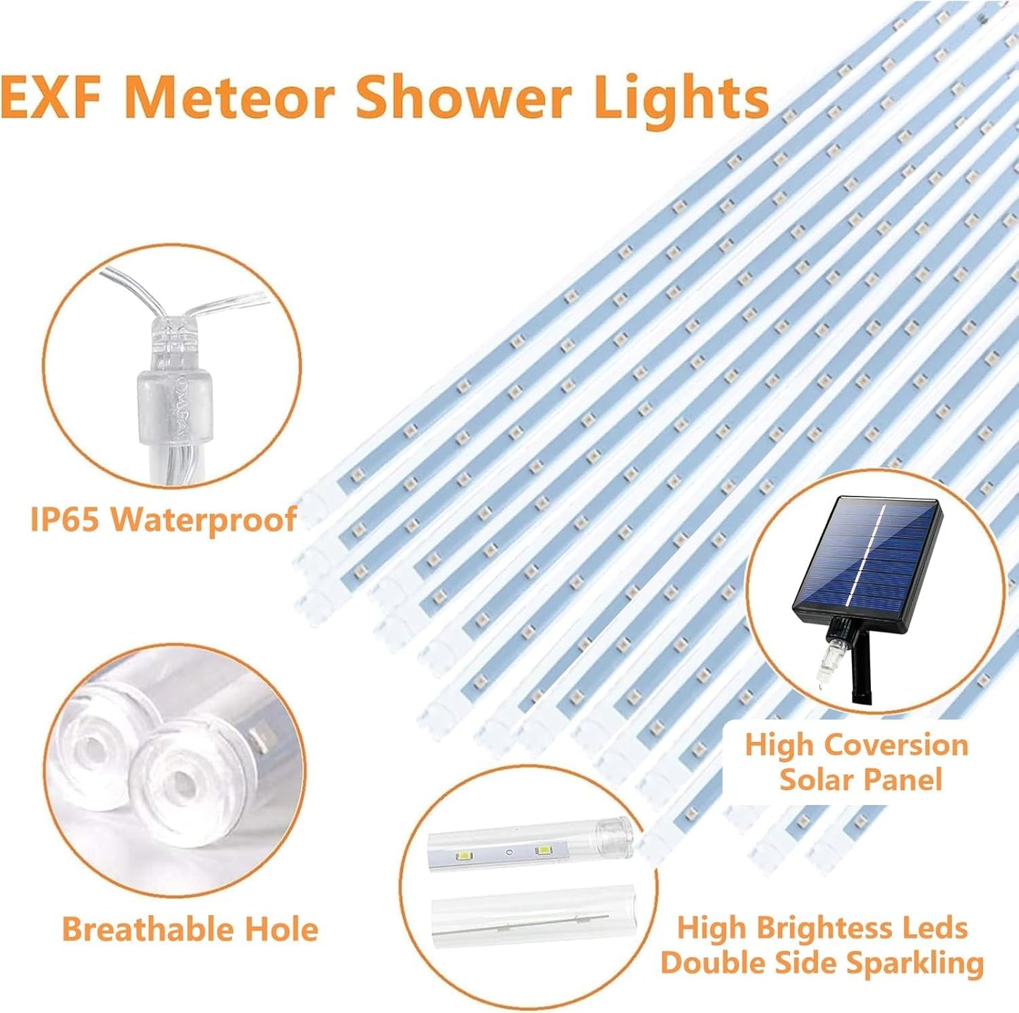 Solar Meteor Shower Lights Outdoor Decorations  Waterproof Christmas Lights Solar Powered  16 Tubes 384Led Rain Drop Light  Snow Cascading String Light For Xmas Tree Party Garden Decor(Red And Green)