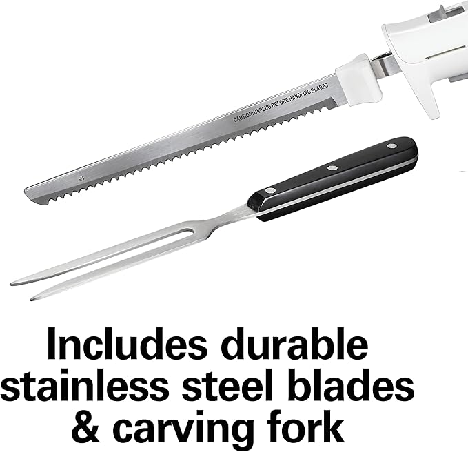 Hamilton Beach Electric Knife Set for Carving Meats, Poultry, Bread, Crafting Foam & More, Reciprocating Serrated Stainless Steel Blades, Ergonomic Design Storage Case + Fork Included, 5 Foot Cord
