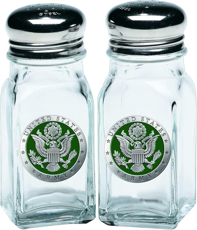Heritage Pewter Army Salt and Pepper Shaker Set of 2 Bottles | Expertly Crafted Pewter Glass