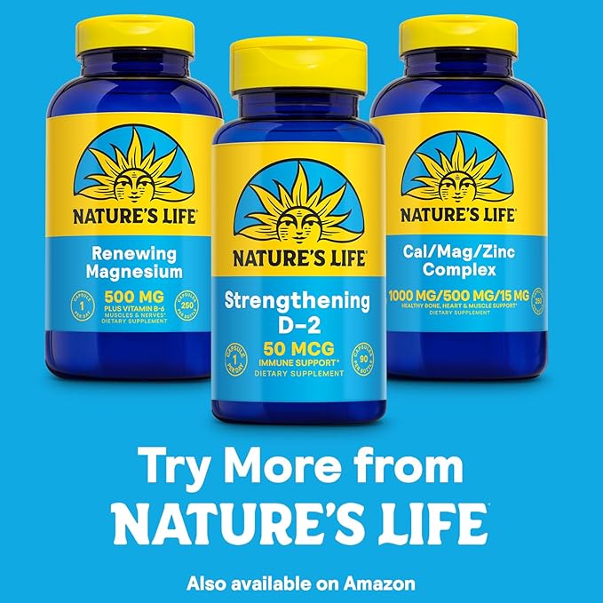 Nature's Life Strengthening Vitamin D2 2000 IU as Ergocalciferol - Immune Support Supplement - Vitamin D Support for Calcium Absorption, Bone Health - 60-Day Guarantee, 90 Serv, 90 Vegetarian Capsules