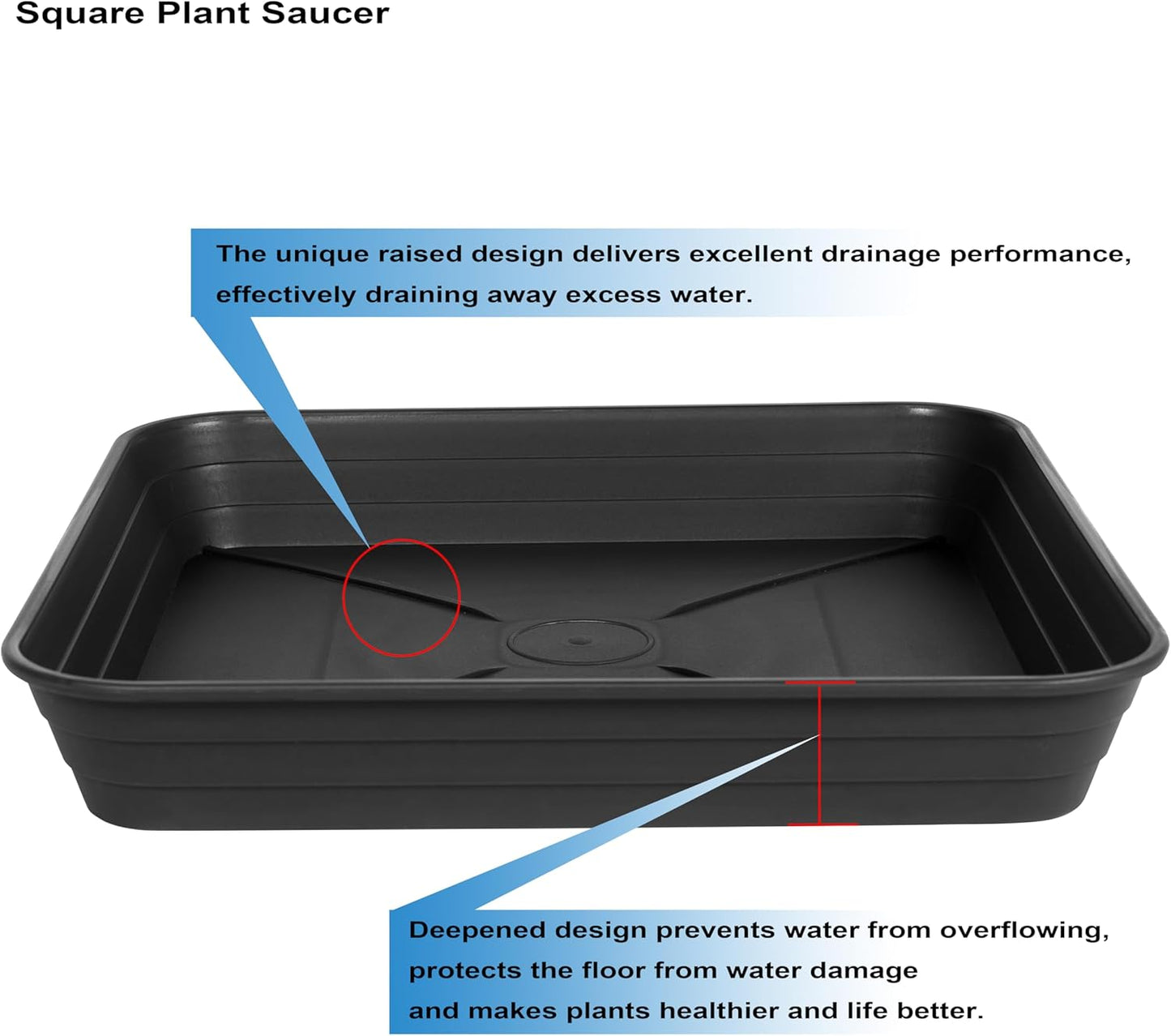 4 Pack Square Plant Saucer Tray 12 inch, Heavy Duty Plastic Plant Saucers for Indoors Outdoor, Flower Plant Drip Trays for Pots, Square Seed Starting Tray, Seedling Growing Trays
