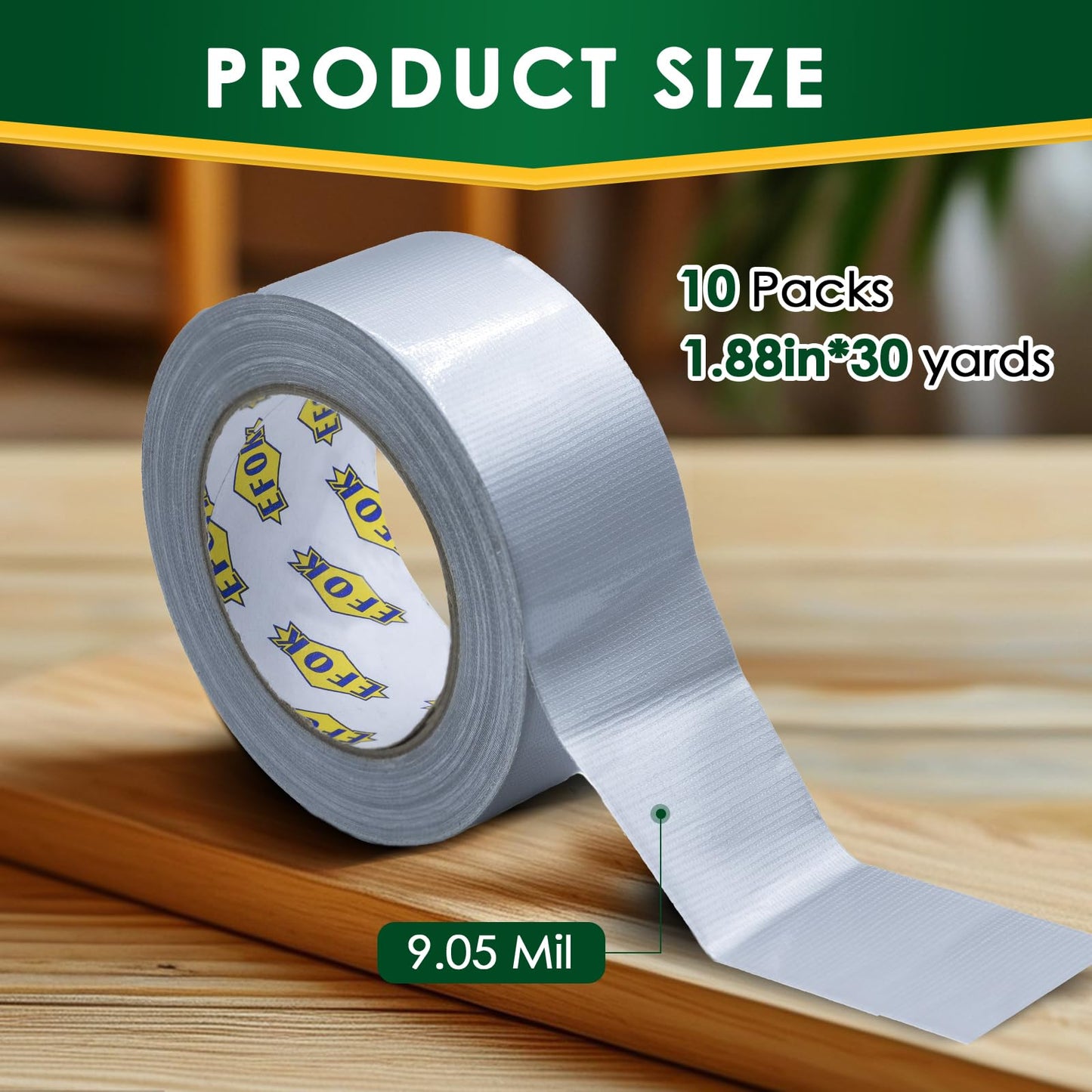 EFOK 10 Pack Duct Tape Heavy Duty Waterproof, Sliver Duct Tape Bulk 1.88 Inch X 90 Ft, Strong Adhesive for Indoor Outdoor Tear by Hand